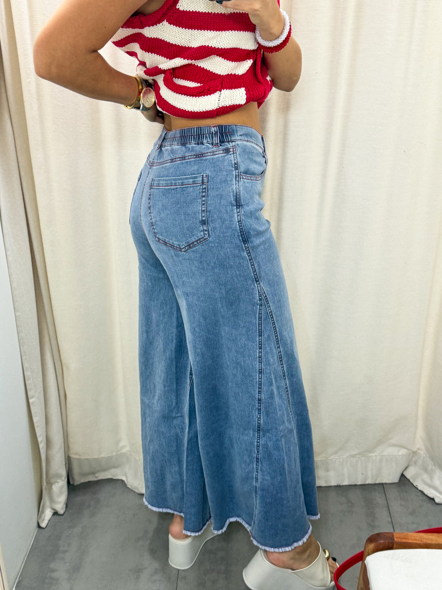 RED STICTH DENIM FLARE JEANS