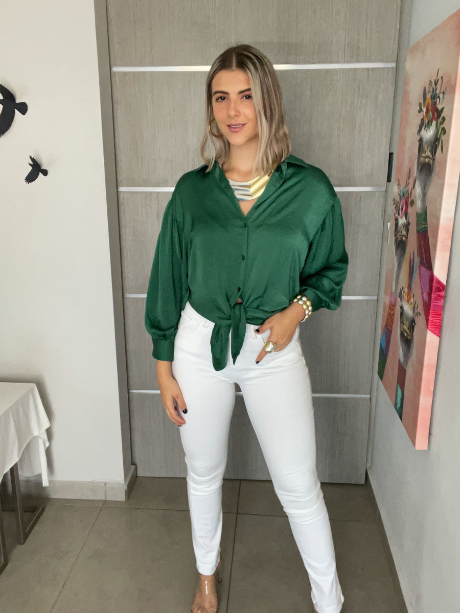 HUNTER GREEN TIE TOP