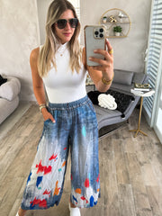 PAINT BRUSH DENIM ILLUSION PALAZZOS