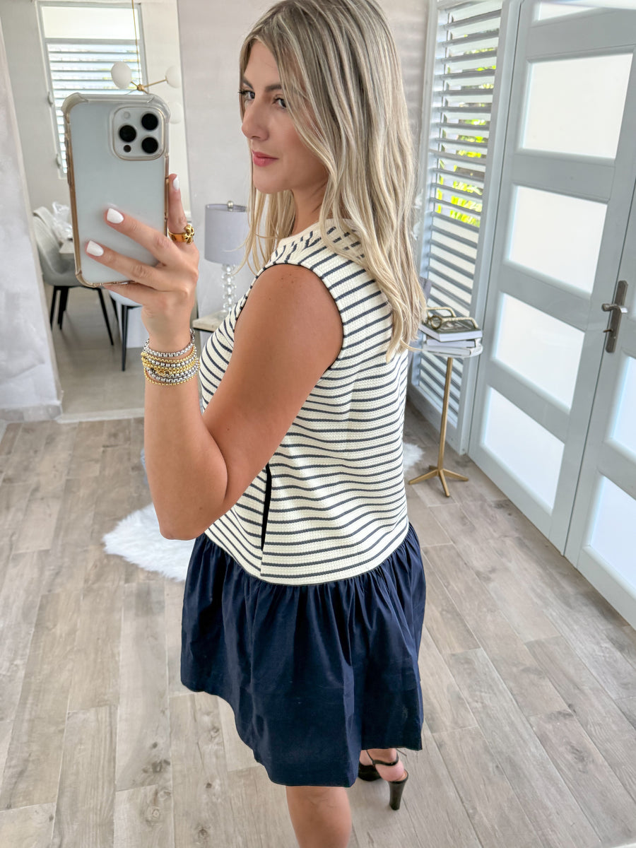 NAVY STRIPED SHORT DRESS