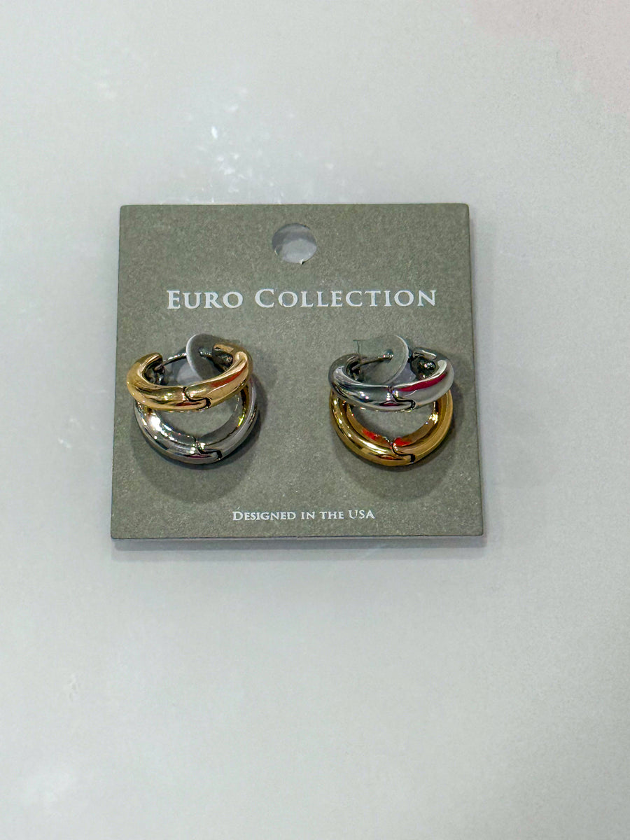 TWO TONE DOUBLE HOOP EARRING