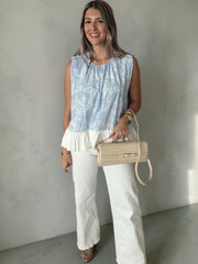 SKY BLUE/ WHITE EMBROIDED BLOUSE