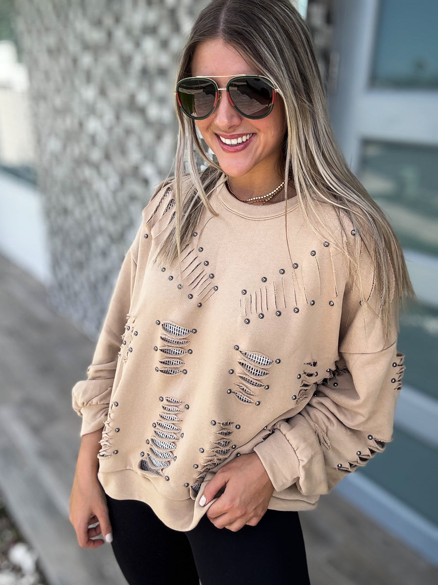 STUDDED RIPPED SWEATER