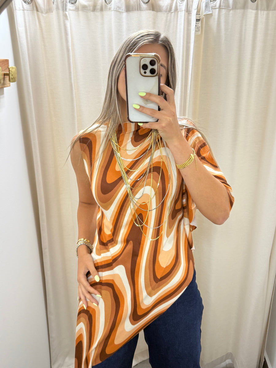 PIA BROWN MIX ASYMMETRIC BLOUSE