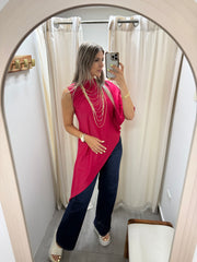 PIA CRANBERRY ASYMMERIC BLOUSE