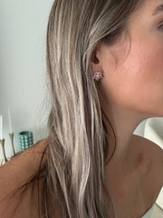 PINK FLOWER EAR STUD EARRINGS