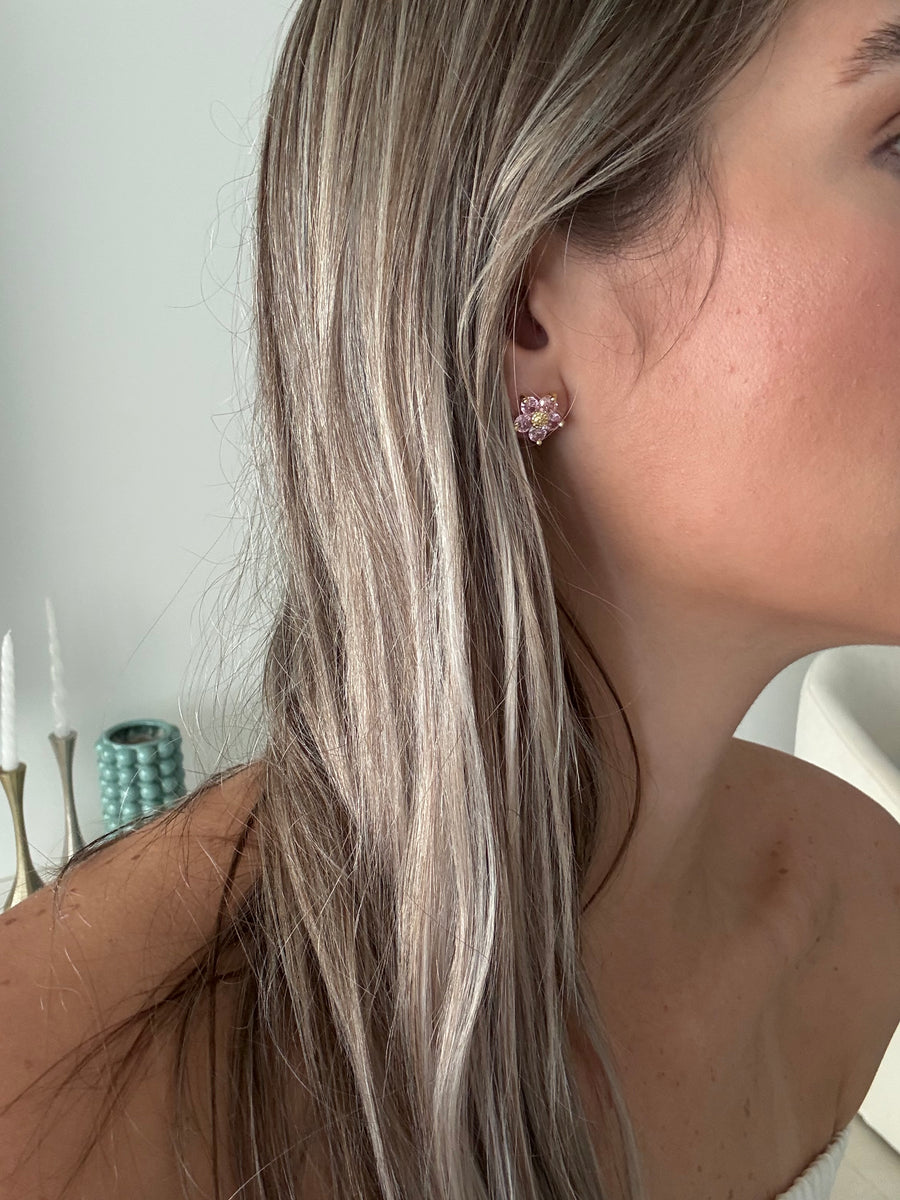 PINK FLOWER EAR STUD EARRINGS