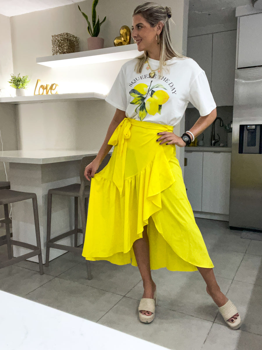 YELLOW WRAP AROUND SKIRT