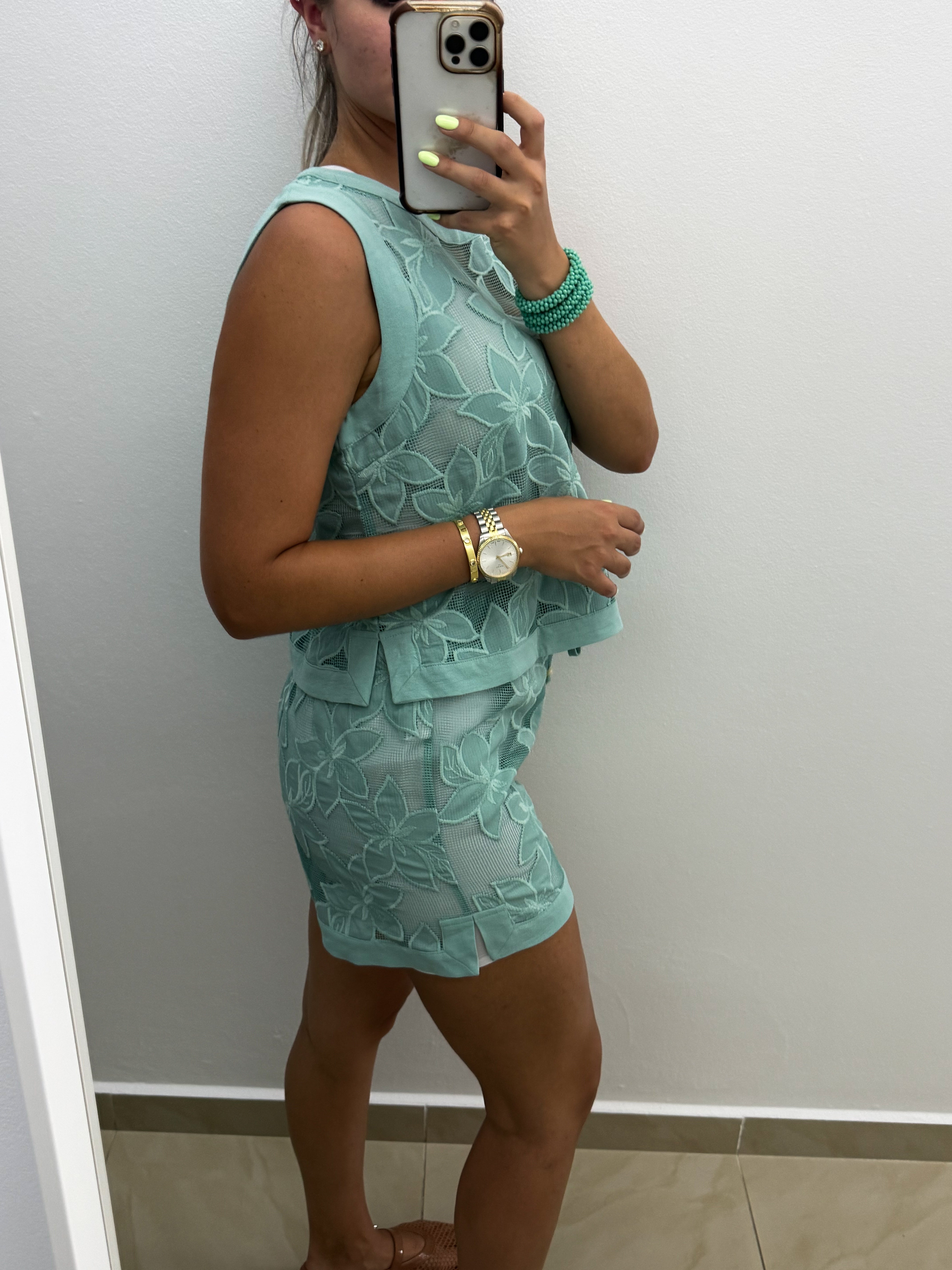 MINT LACE SHEER TOP & SHORT SET