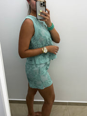 MINT LACE SHEER TOP & SHORT SET