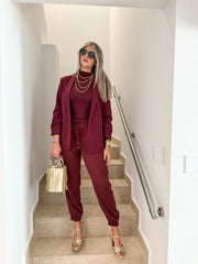 WINE SATIN JOGGERS