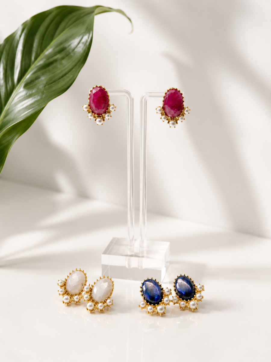 STONE PEARL ELEGANT STUD EARRINGS