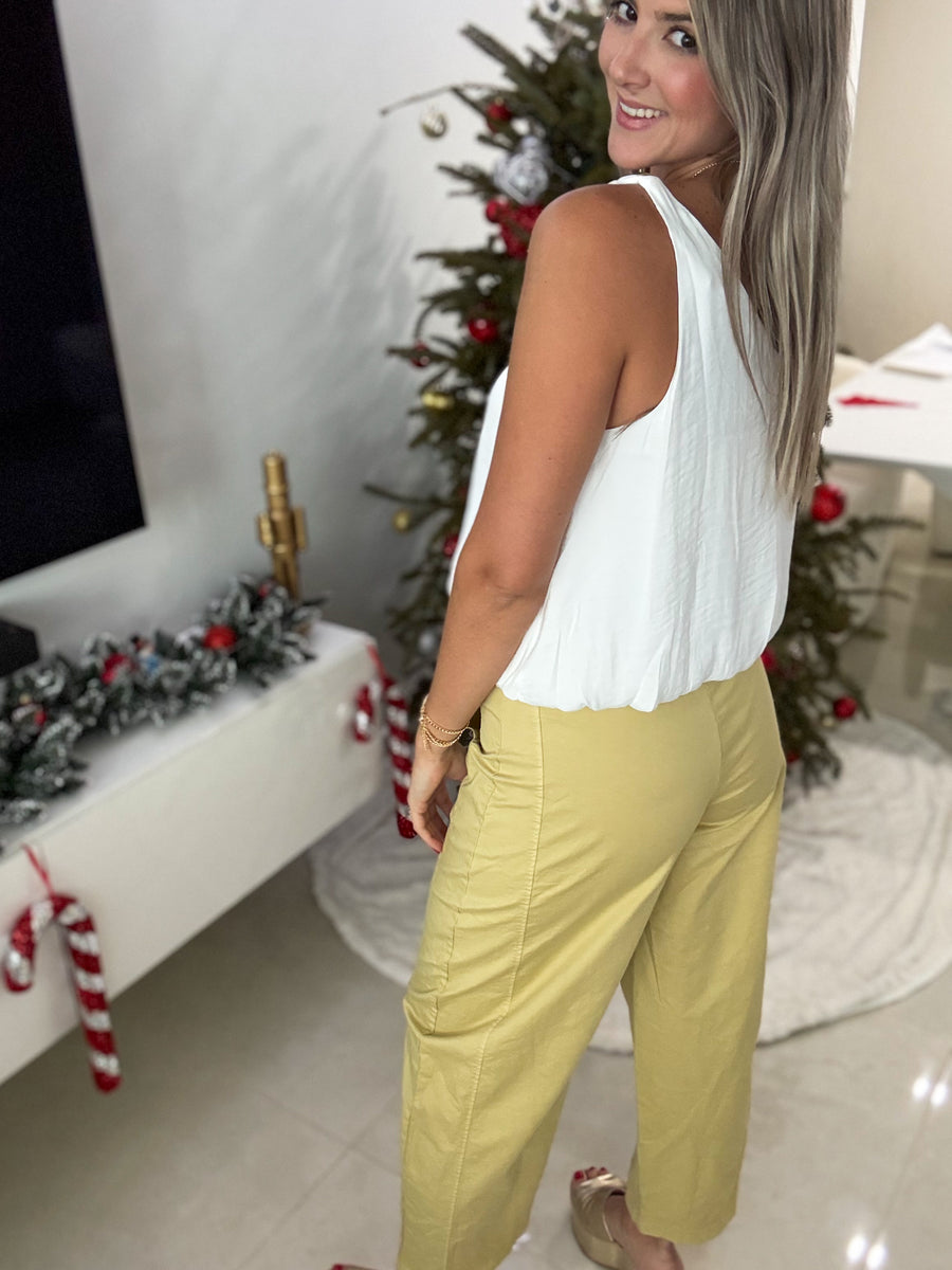 WHITE SATIN ELABORATED STRAP TANK BLOUSE