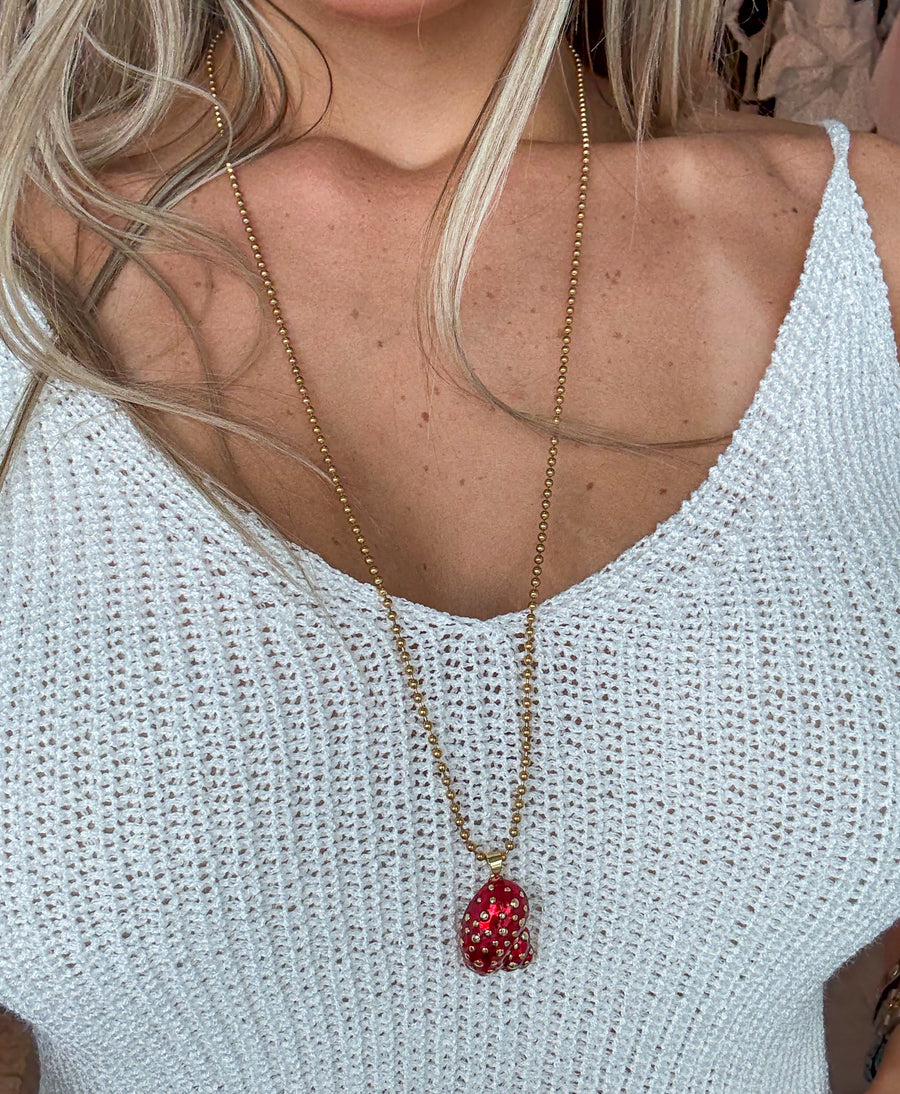 RED/GOLD SHELL LONG NECKLACE