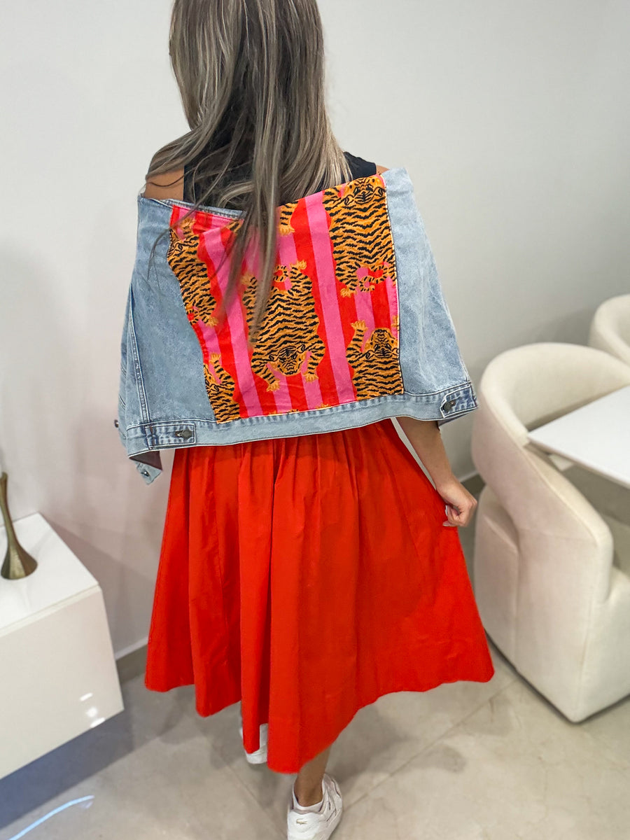 ORANGE MIDI SKIRT