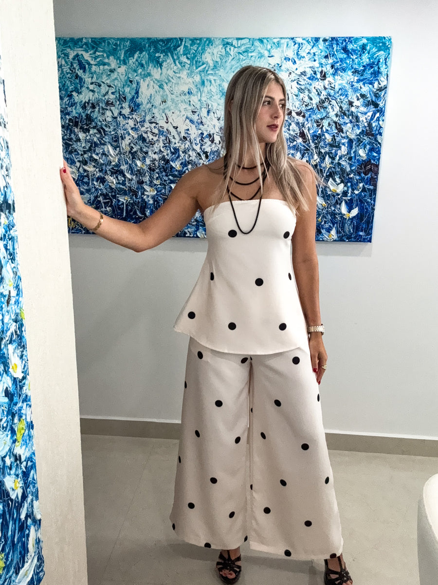 POLKA DOT STRAPLESS TOP & PANT SET