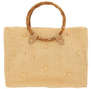 STUD EMBELLISHED STRAW WOODEN CROSSBODY BAG