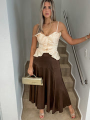 BROWN SATIN MAXI SKIRT