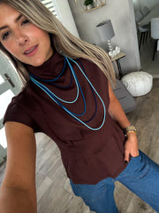 BROWN STRETCHY TAILORED BLOUSE