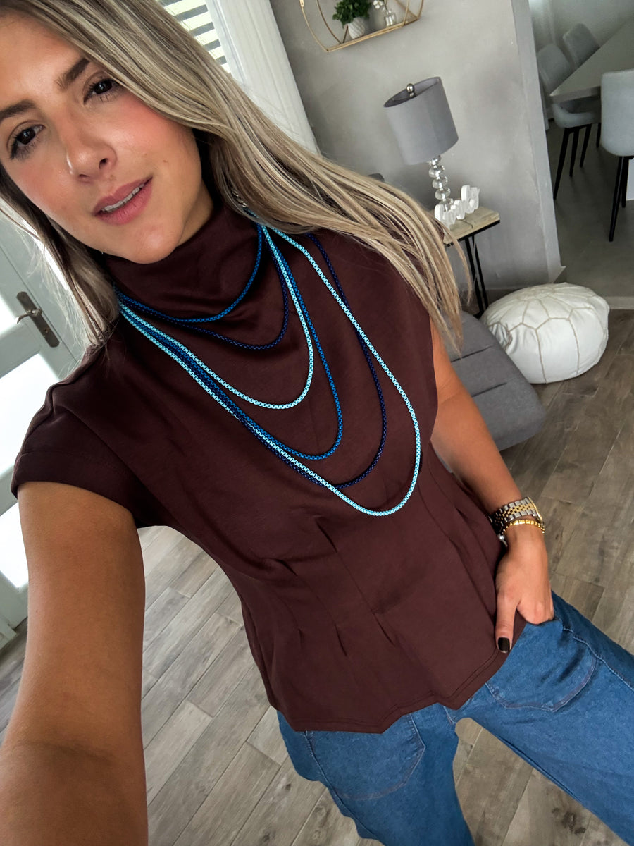 BROWN STRETCHY TAILORED BLOUSE