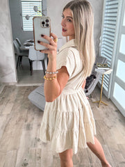 OATMEAL ZIPPER BELTED SHORT DRESS