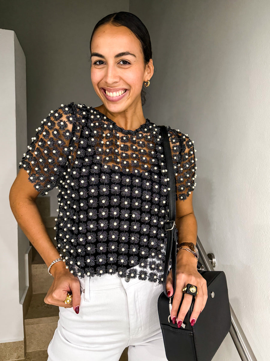 BLACK METALLIC PEARL TOP