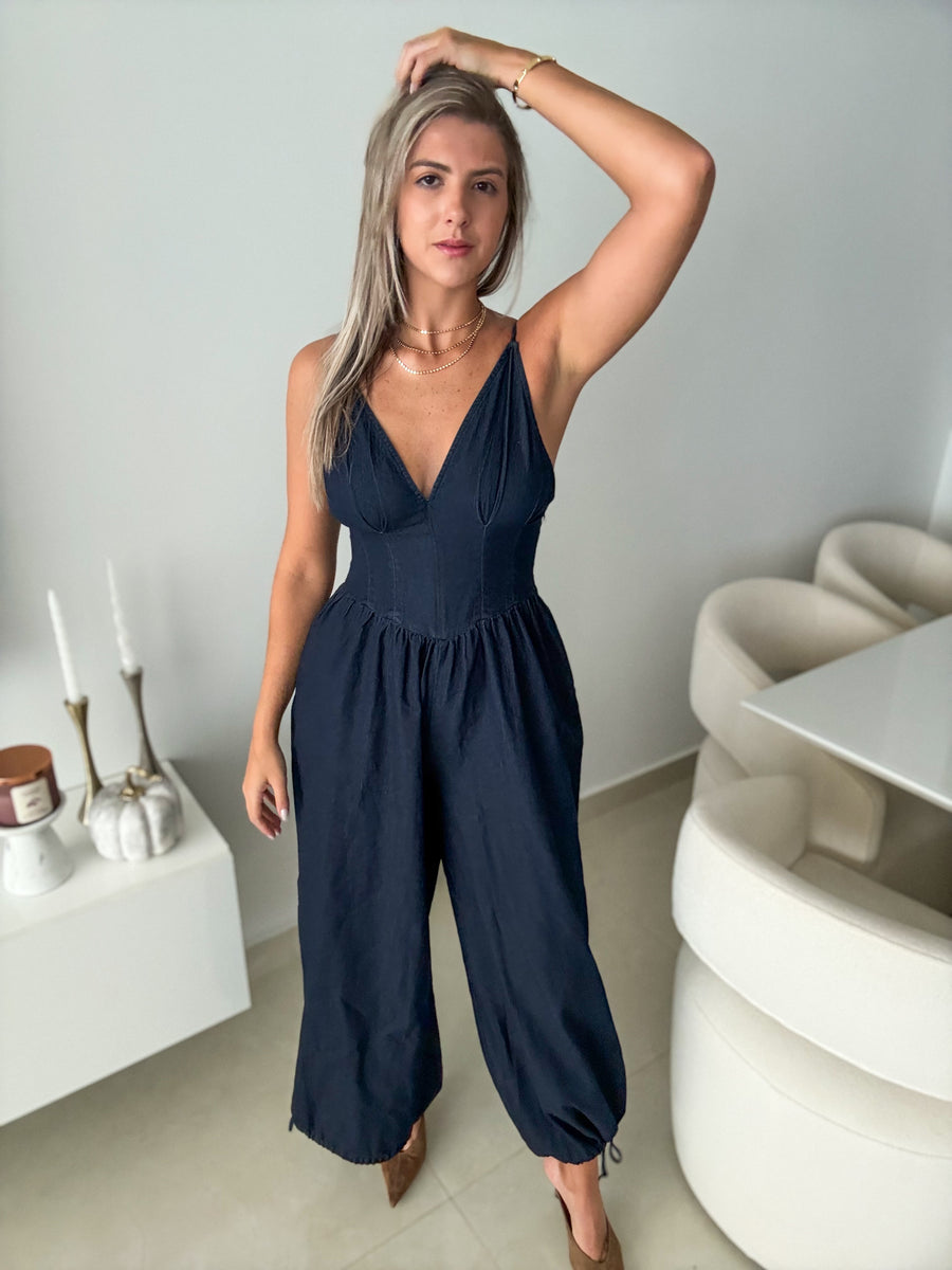 DENIM CORSET BALLOON JUMPSUIT