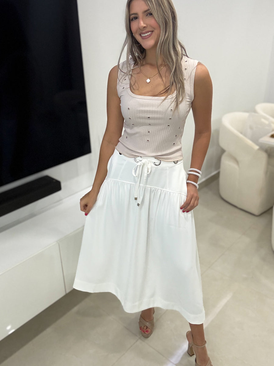 WHITE MIDI SKIRT