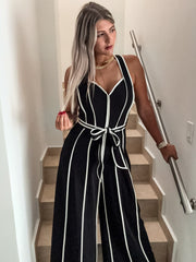 BLACK/WHITE HALTER JUMPSUIT