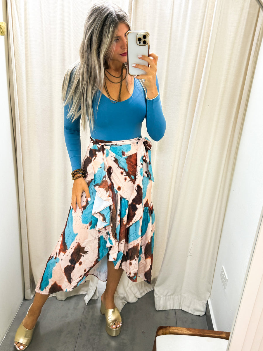 TEAL/BROWN TIE DYE WRAP AROUND SKIRT