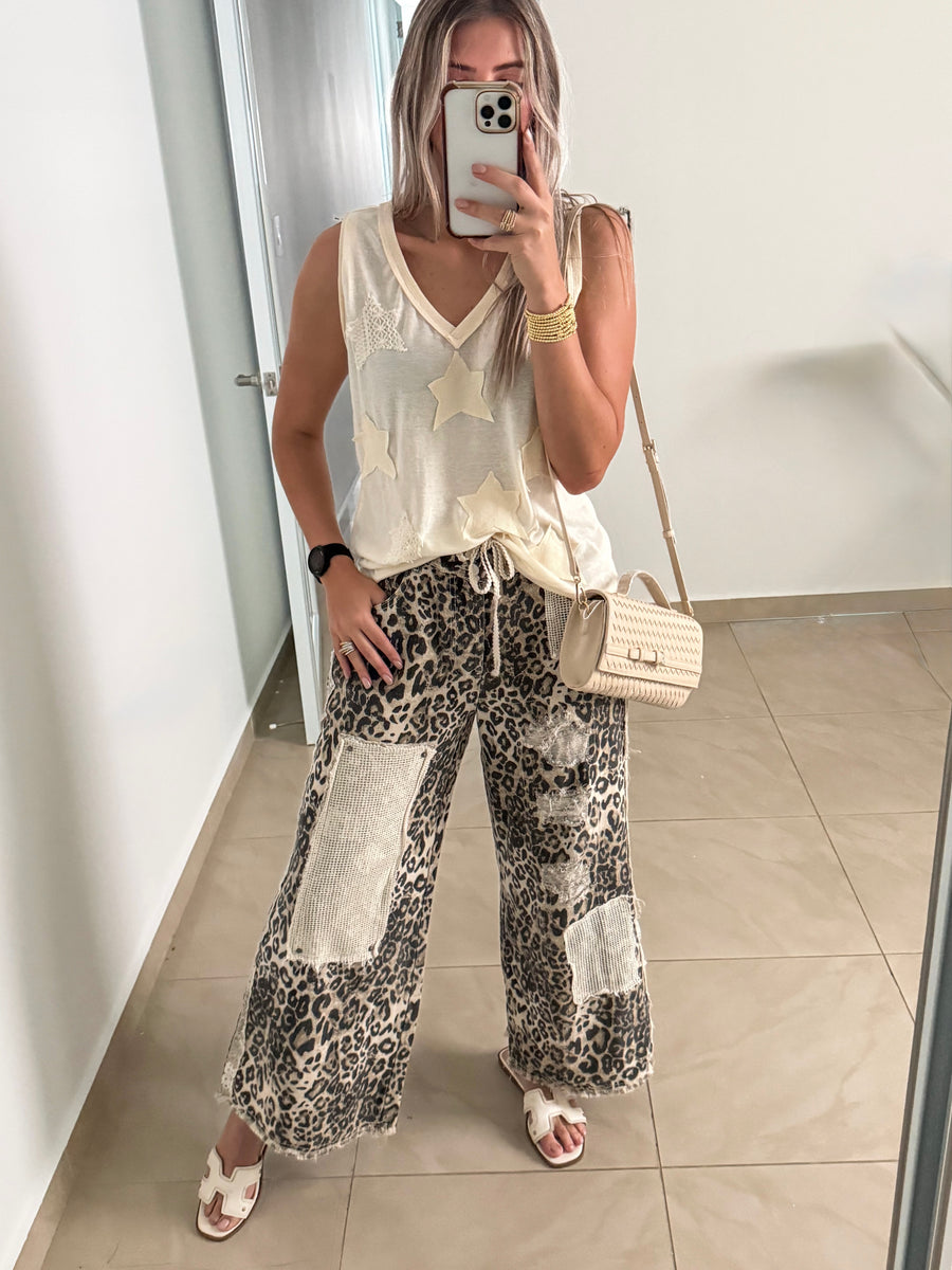 CREAM STAR LOOSE TANK TOP