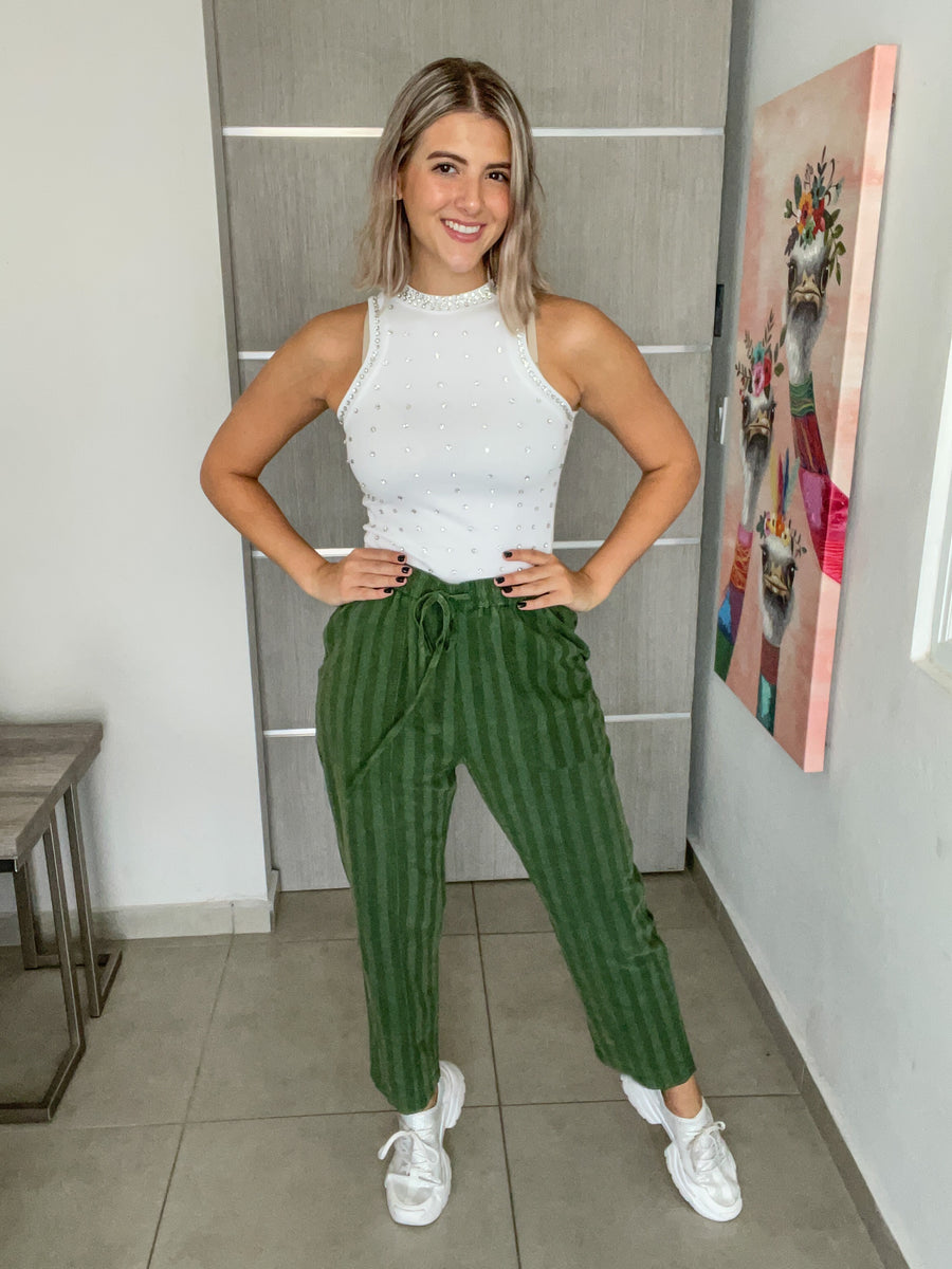 WASHED GREEN STRAIGHT LEG PANTS