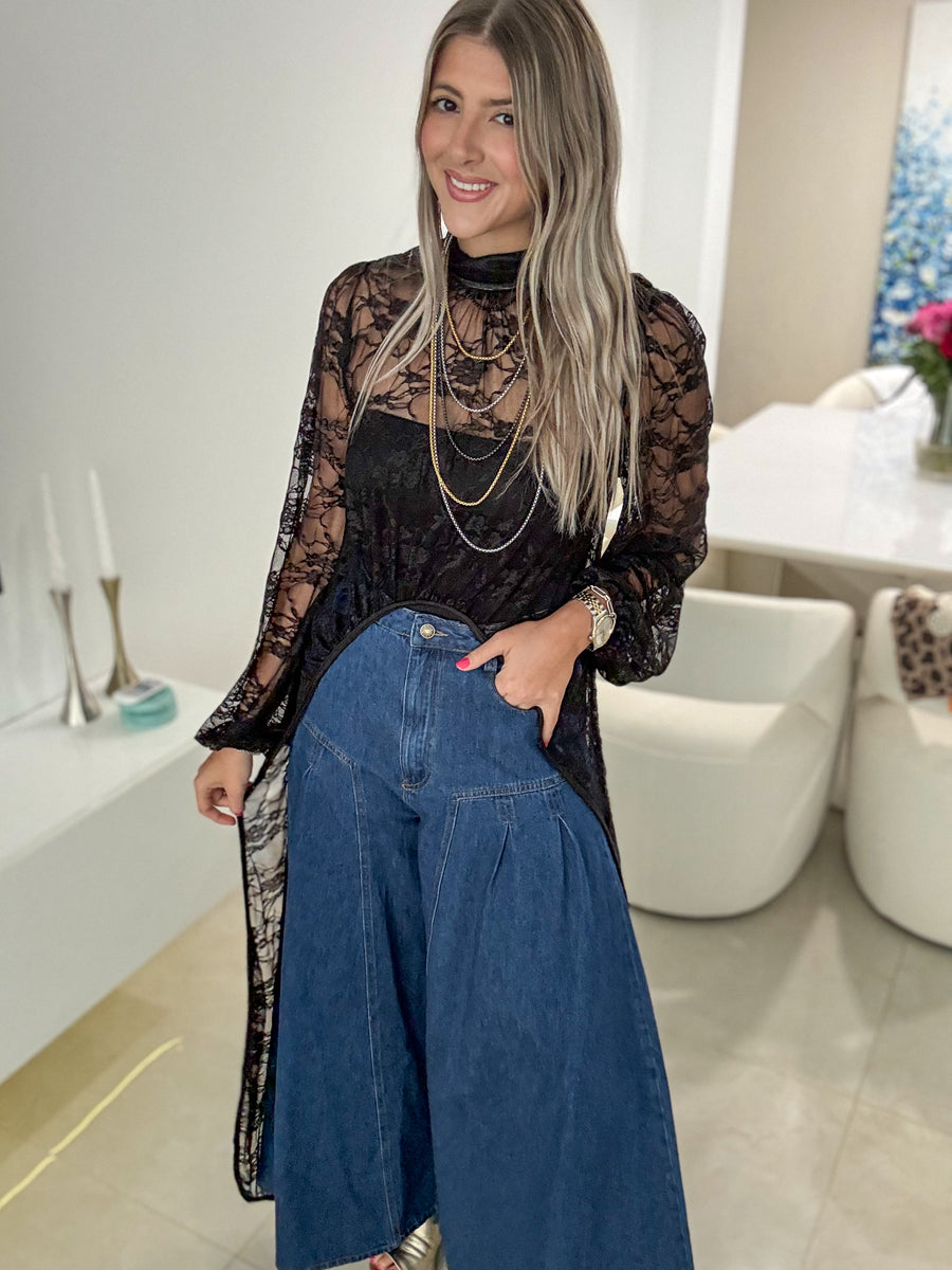 DARK DENIM WIDE LEG PANTS