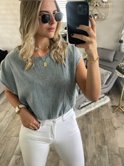 LIGHT DENIM STRIPED ADJUSTABLE BLOUSE