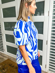MULTI BLUE PRINT TUNIC BLOUSE