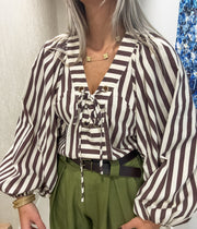 BROWN STRIPED TUNIC BLOUSE