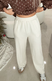 IVORY RIBBED KNITTED PANTS