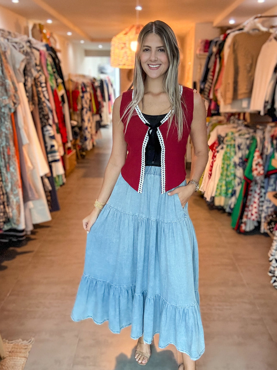 DENIM TENCEL MIDI SKIRT