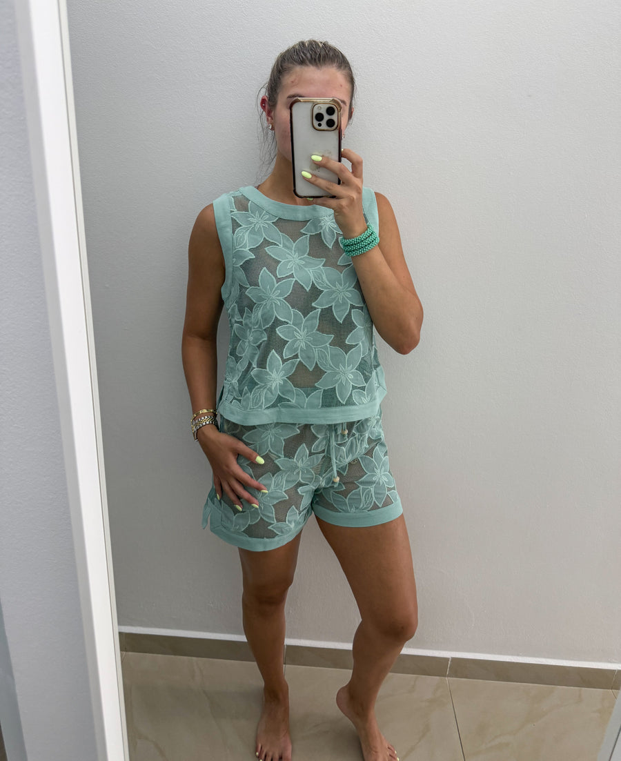 MINT LACE SHEER TOP & SHORT SET