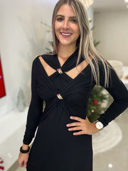 BLACK/GOLD DETAILED DRESS