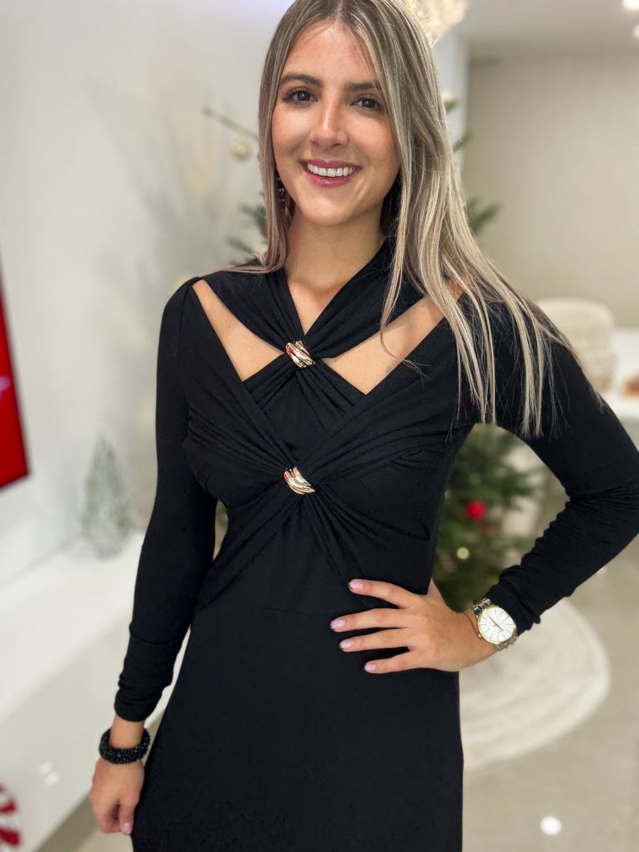 BLACK/GOLD DETAILED DRESS