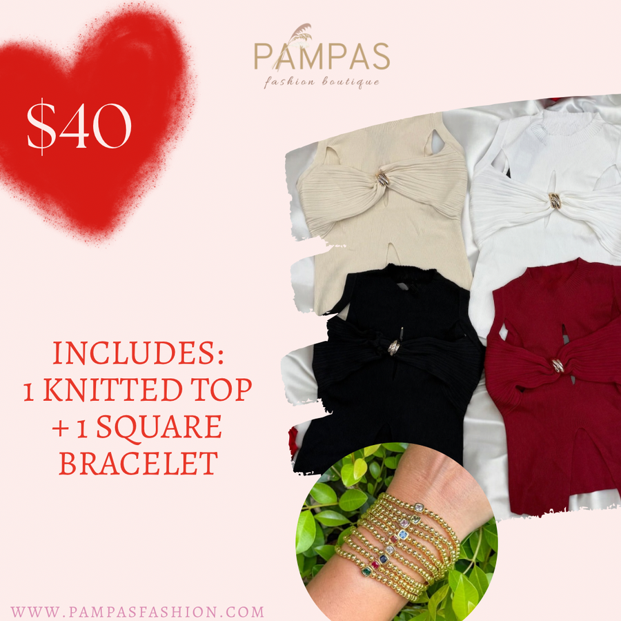 KNITTED BLOUSE & SQUARE BRACELET BUNDLE