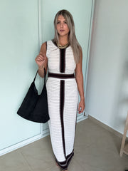 STRIPE DETAIL CROCHET MAXI DRESS