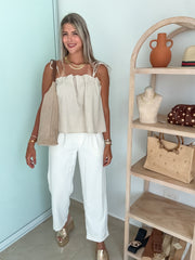 LINEN PEARL DETAIL BLOUSE