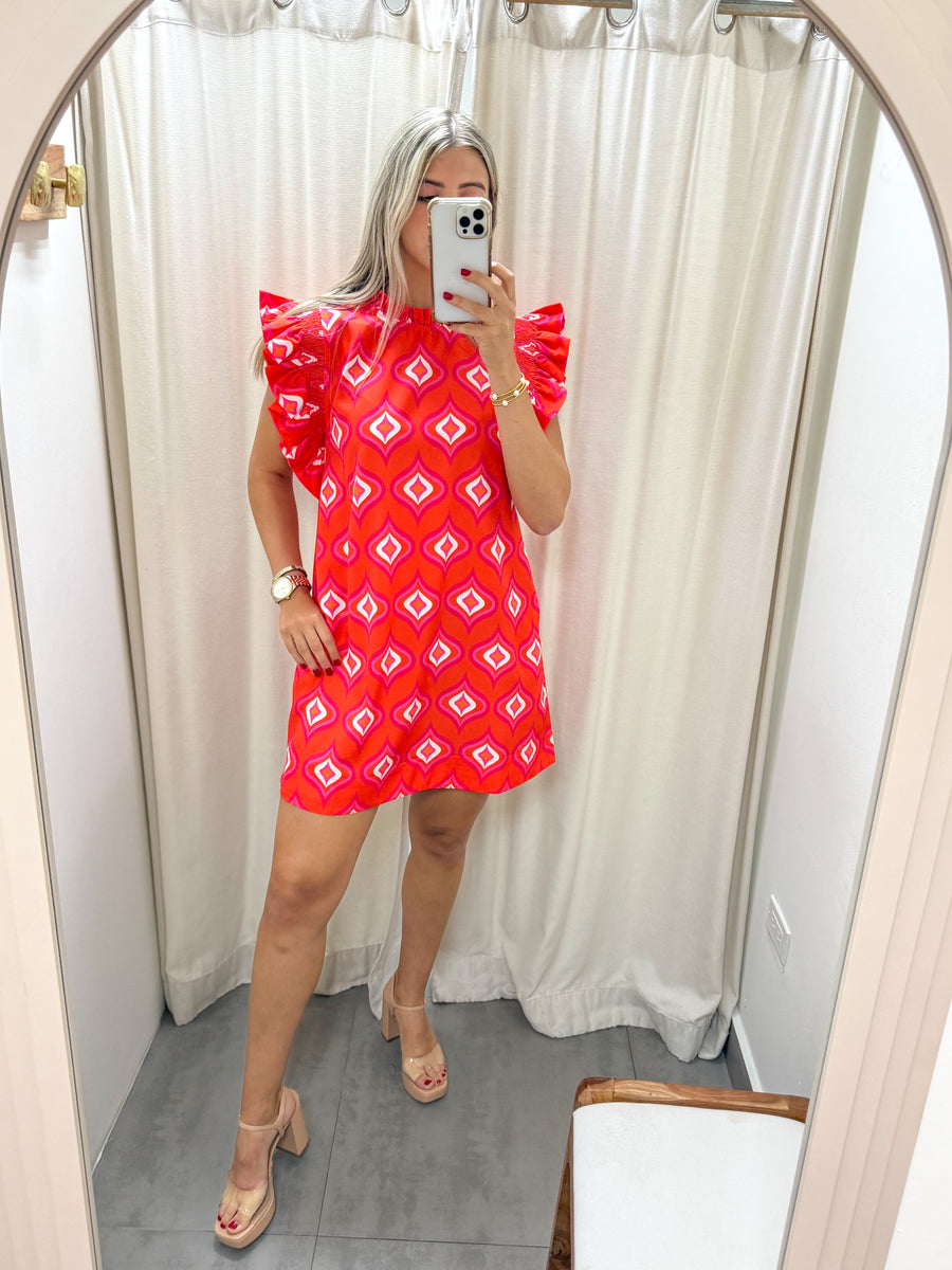 ORANGE/PINK PRINTED DRESS