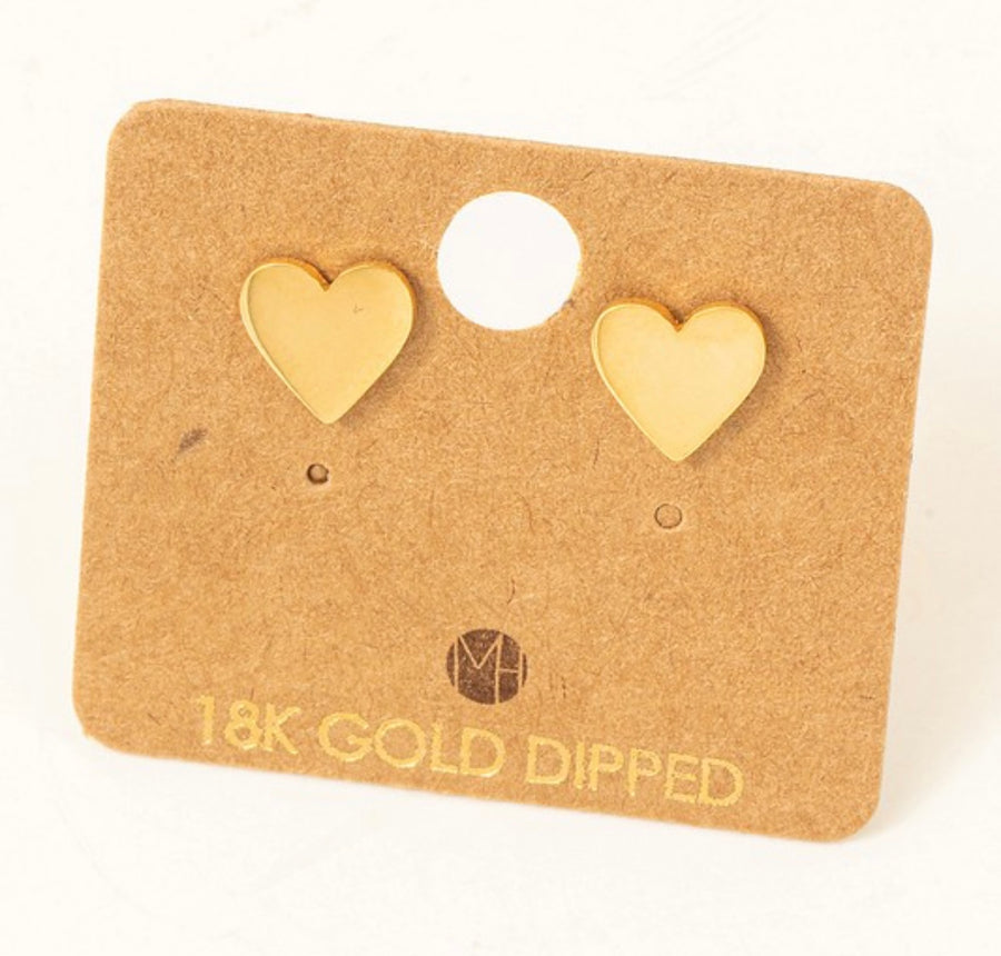 GOLD POLISHED HEART EAR STUDS