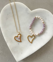 GOLD HEART LILAC PEARL DETAIL NECKLACE