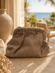 KHAKI/SILVER CLUTCH/CROSSBODY BAG