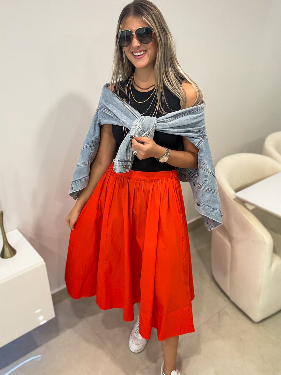 ORANGE MIDI SKIRT