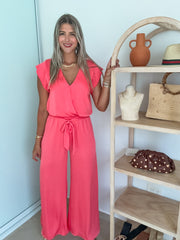 CORAL SILKY WIDE LEG PANTS